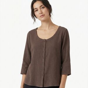 Eileen Fisher Brown Button-Down Shirt